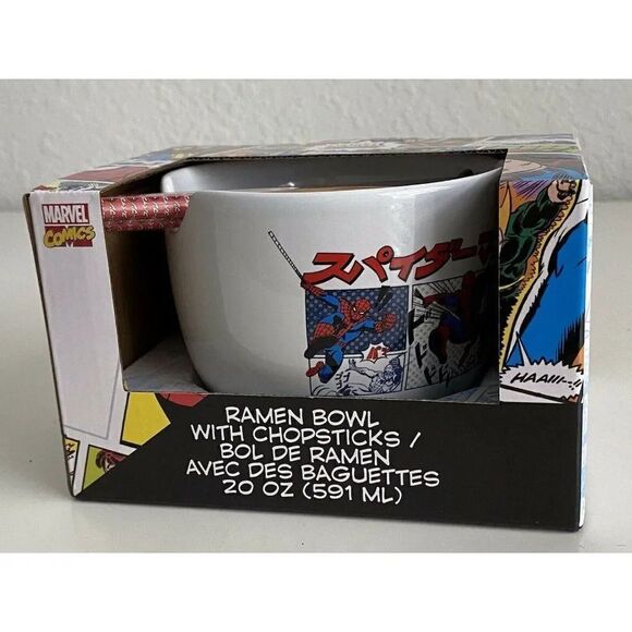 Marvel Comics Manga Spiderman Noodle Ramen Bowl With Chopsticks New In Box - Picture 1 of 8